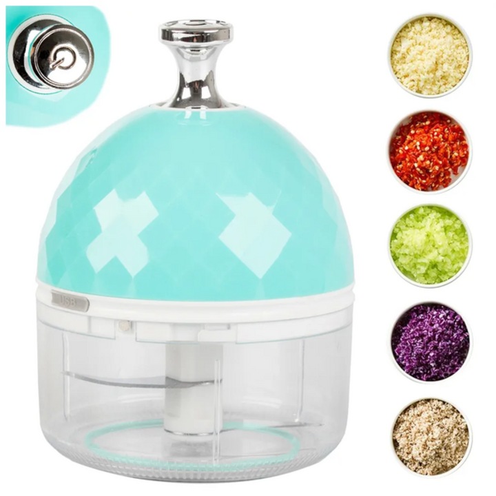 Elektromos zöldségaprító 150 ml-es tartállyal, 2 x rozsdamentes acél pengével, újratölthető, USB töltés, 12x8.5 cm, többféle színben