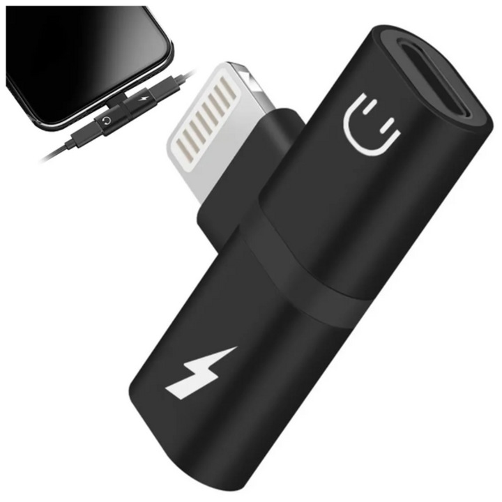 2 az 1-ben töltő és fejhallgató adapter ipad iphone, 3cm x 2cm fekete