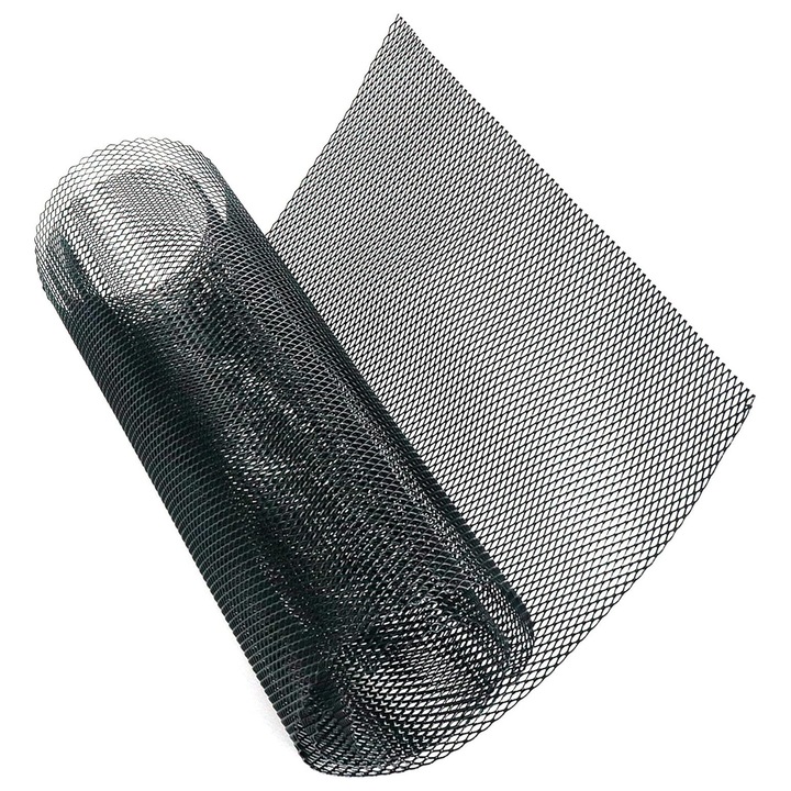 Grila radiator auto, Aluminiu, dimensiune 100 x 33 cm, universal, gaura rombica 3 x 6 mm, Negru