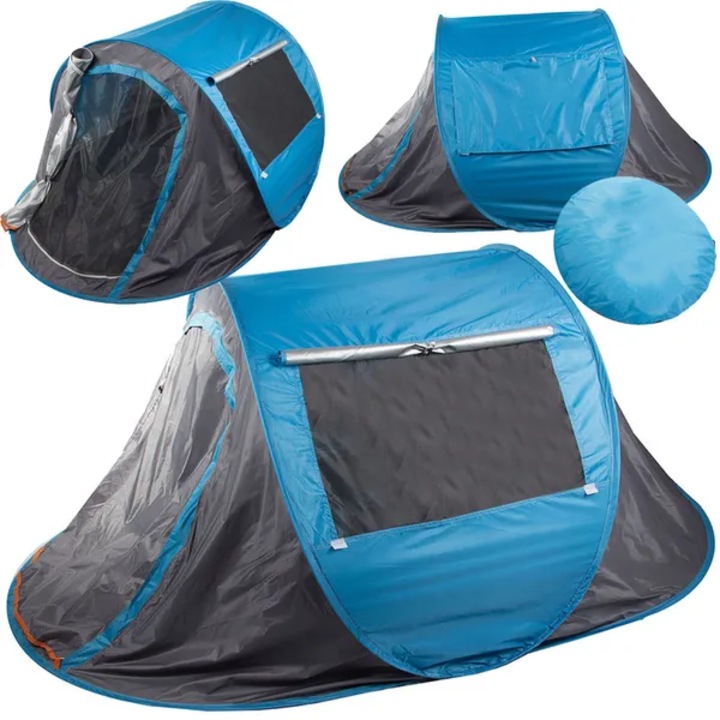 Cort de plaja auto-desfasurabil Verk Group, protectie UV, zamykany, albastru-portocaliu, 210x130x85cm, set cu pokrowiec