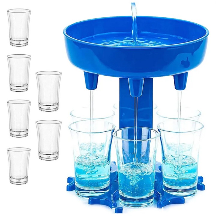 6 db 50 ml pohárral ellátott alkoholadagoló, összecsukható állvány, 13cm x 11cm, többféle színben
