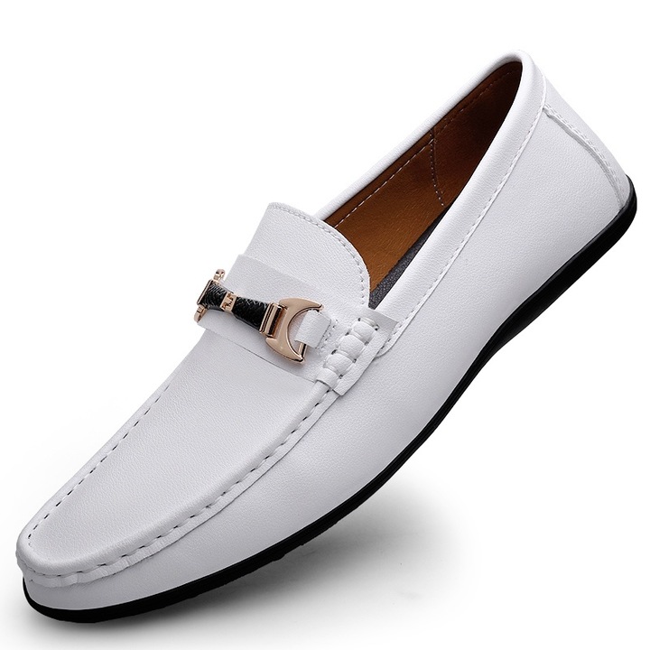 Мъжки мокасини, 48EU, гумена подметка, кожа, бял