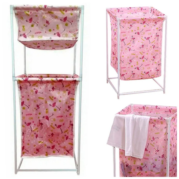 Двойна кошница за съхранение с пластмасова поставка, 85x33x33 см, с различни шарки