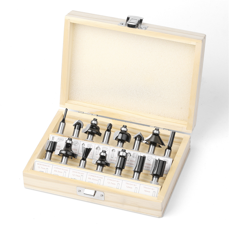 Set de freze pentru lemn 8mm, Sunmostar, 15 piese, carbide, negru