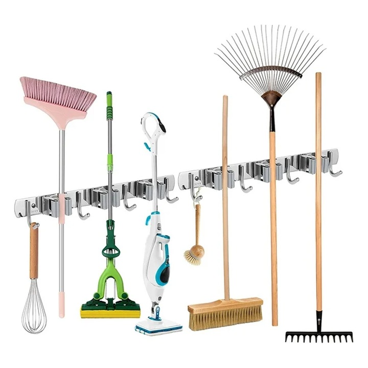 Organizator de Mop si Matura din inox, Enforose, Design Ajustabil, Antiderapant, Set de 2 Piese