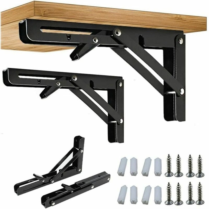 Suporturi rafturi pliabile, Enforose, design rezistent, capacitate 100KG, culoare neagra, 10 inch