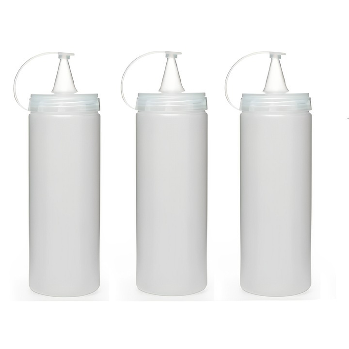 Set sosiera din plastic cu capac si dop, Neirini, Transparent, 500 ml, 3 buc