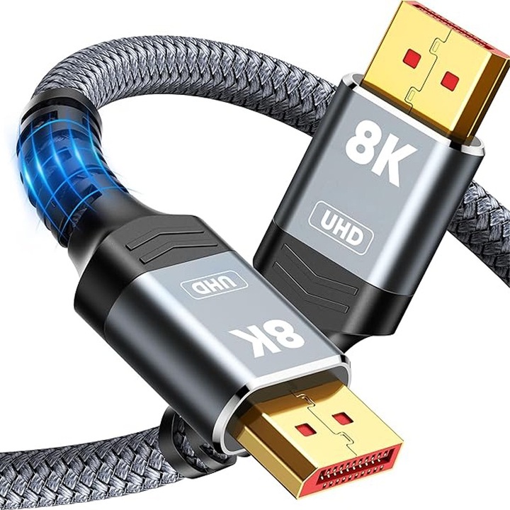 Cablu DisplayPort 1.4 Rqiurpn, 8K, rata de reimprospatare inalta, 2m, Gri