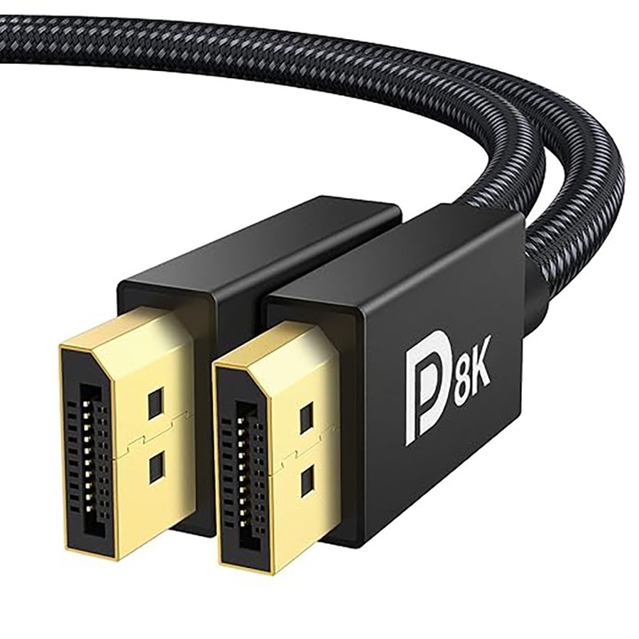 Кабел DisplayPort 1.4, Rqiurpn, 8K@60Hz, 4K@144Hz, 2K@240Hz, 2m, черен
