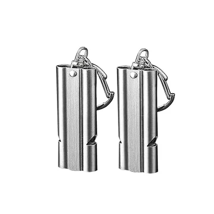 Set 2 bucati Fluier de Supravietuire Rqiurpn, Inox, 56x19.5x7mm,120+ dB, Argintiu