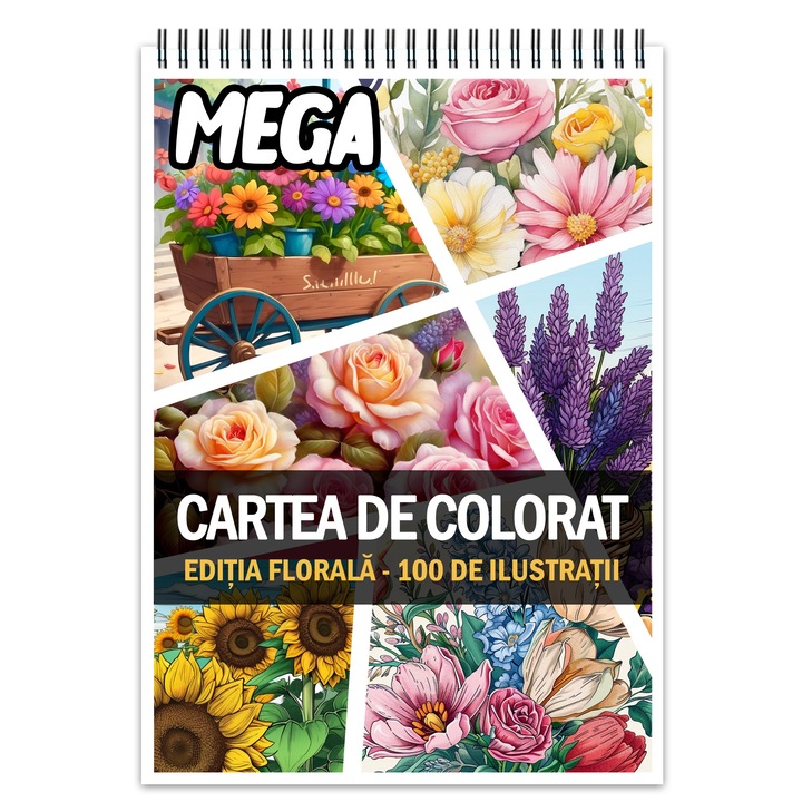 Carte de colorat, Mega cartea de colorat pentru relaxare si antistres, un mix de 100 de ilustratii, Editia Florala, Editura Legendary Print, 206 pagini
