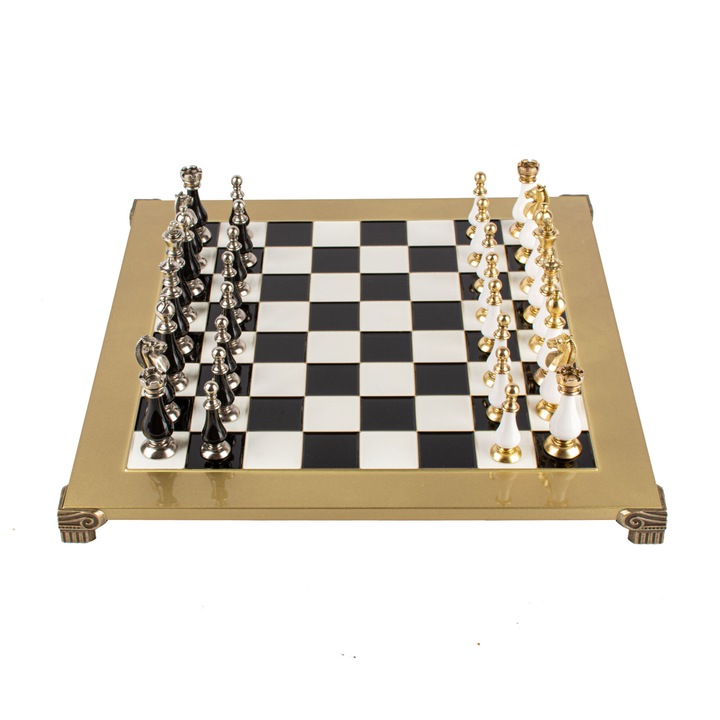 Шах Manopoulos Staunton style, 44x44cm, с бяла и черна месингова дъска, с перлени елементи, метални покрития