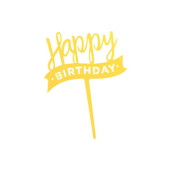 Topper tort "La multi ani", acril, auriu, 10x13.6cm