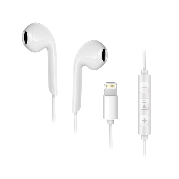 Vezetékes sztereó fejhallgató, Optim Solution, Apple-kompatibilis, Magas minőségi szabványok, Fülbe helyezhető kialakítás, Hi-Fi hangzás, telefonálás és zene, ergonómikus kényelem, 1,2 m, PerfectFit, fehér