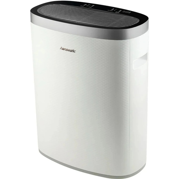 Hanseatic KJ303 въздухопречиствател, HEPA+въглероден филтър, пластмаса, бяло/сребристо, 55 x 45 x 24 cm