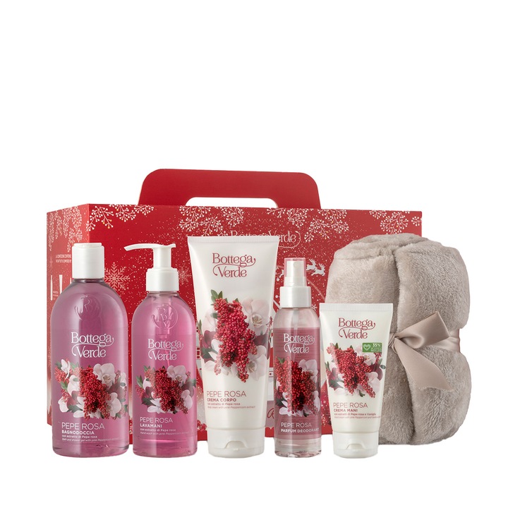 Komplett testápoló készlet, rózsaszín bors kivonattal, ünnepi csomagolásban - Pepe Rosa, 125 ML, 200 ML, 250 ML, 400 ML, 75 ML, Bottega Verde