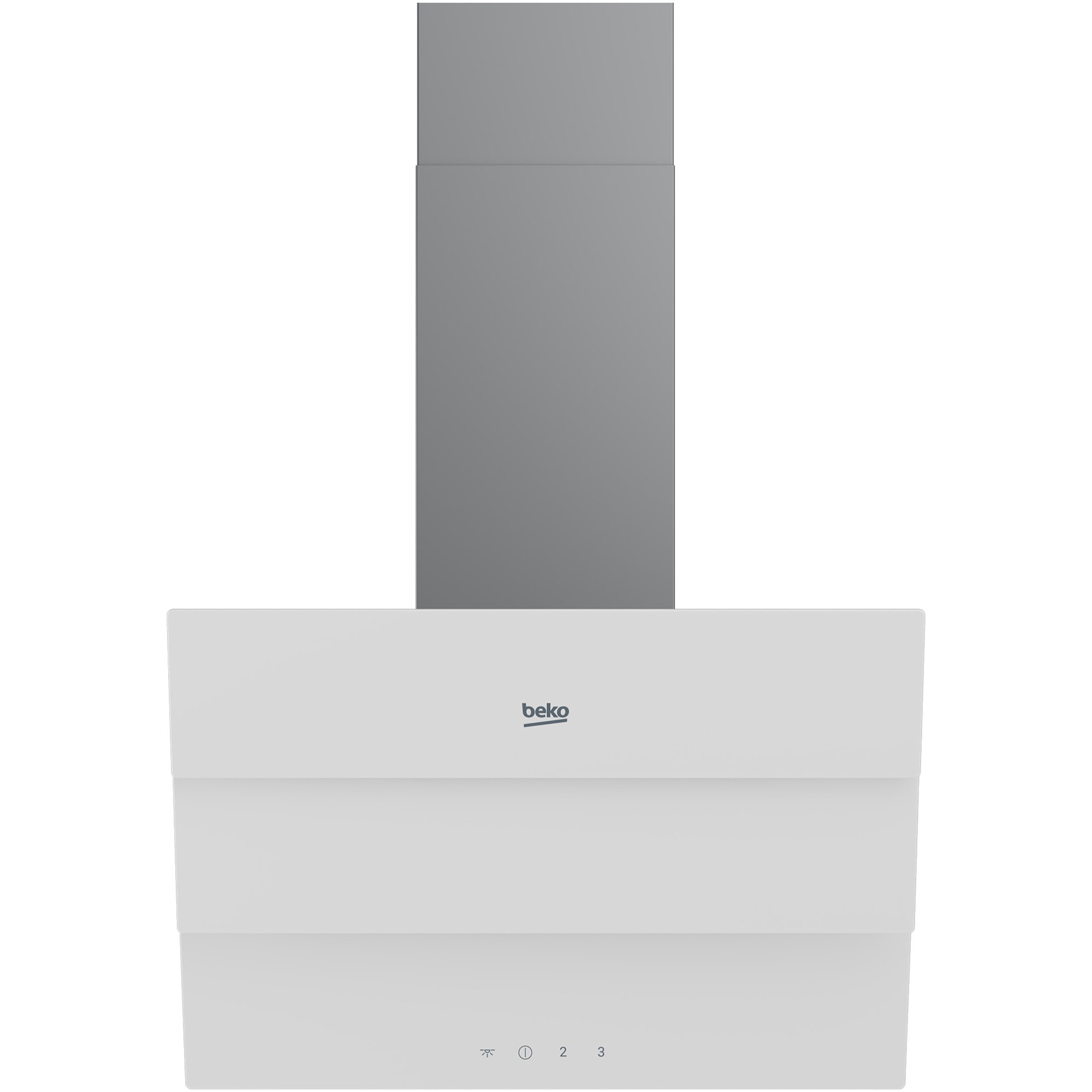 Hota incorporabila decorativa Beko BHCA69642WH, Design inclinat, Afisaj electronic, Iluminare LED , Auto Shut Down, Touch Control, Filtru metalic anti-grasime lavabil, PA 600 mc/h,