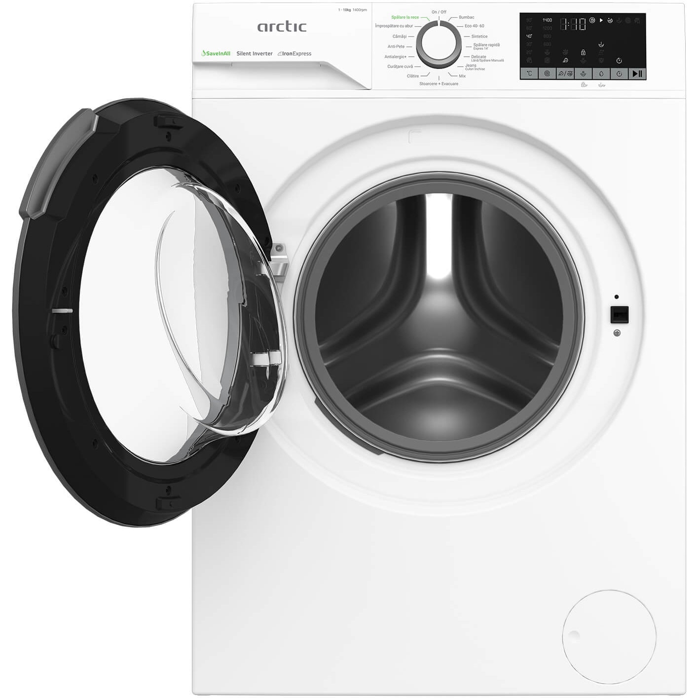 Masina de spalat rufe Arctic APLM2WFSU210411W, 10 Kg, 1400 RPM, 15 Programe, Motor Silent Inverter, ExtraSteam, Prewash, Fast+, Extra Rinse, Drum Clean+Steam, Child Lock, Anticrease, Digital Display, Add-In, Clasa B Alb