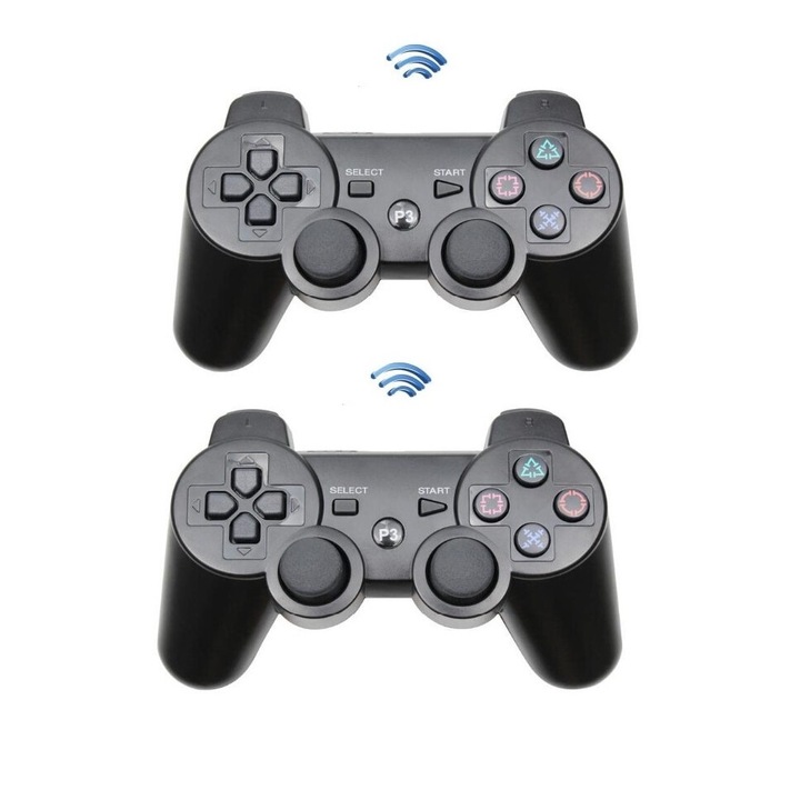 Set 2 Controller wireless DUALSHOCK, pentru PlayStation 3, HJS-77, vibratii intense, Negru, HAPPY JOKER®