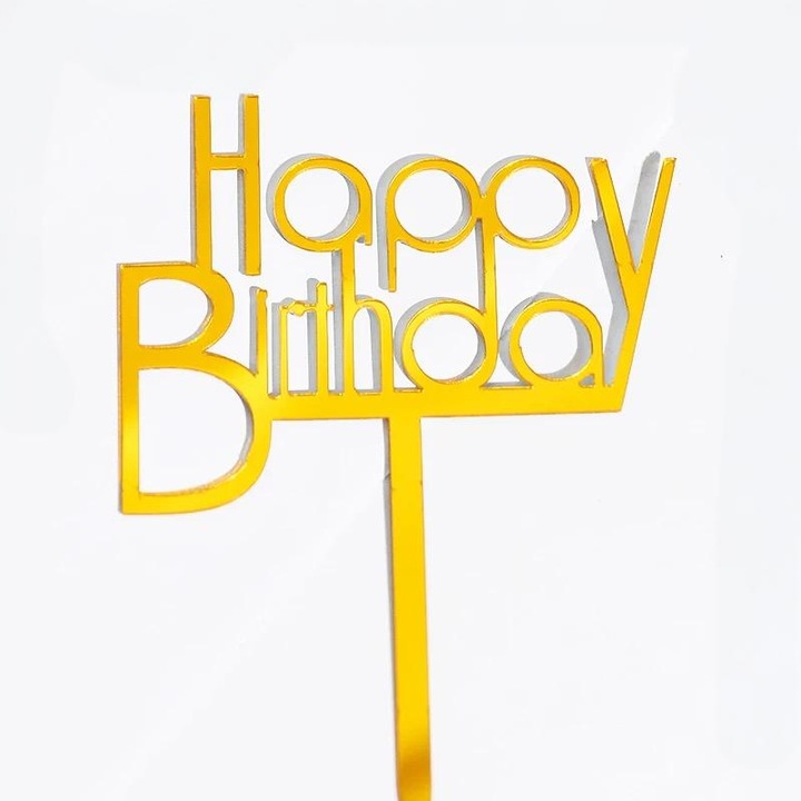 Топер за торта Happy Birthday, акрил, злато, 11x14 см
