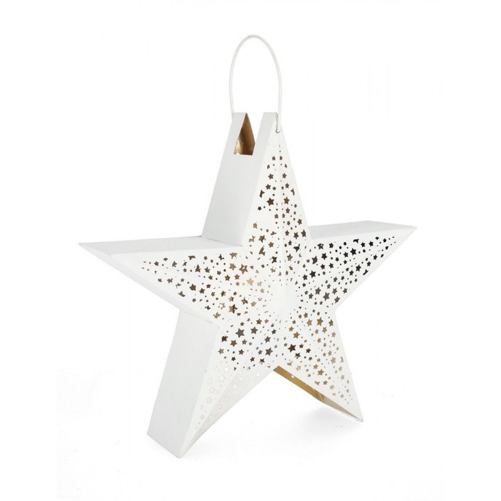 Felinar metal alb Steluta 41x14x39 cm