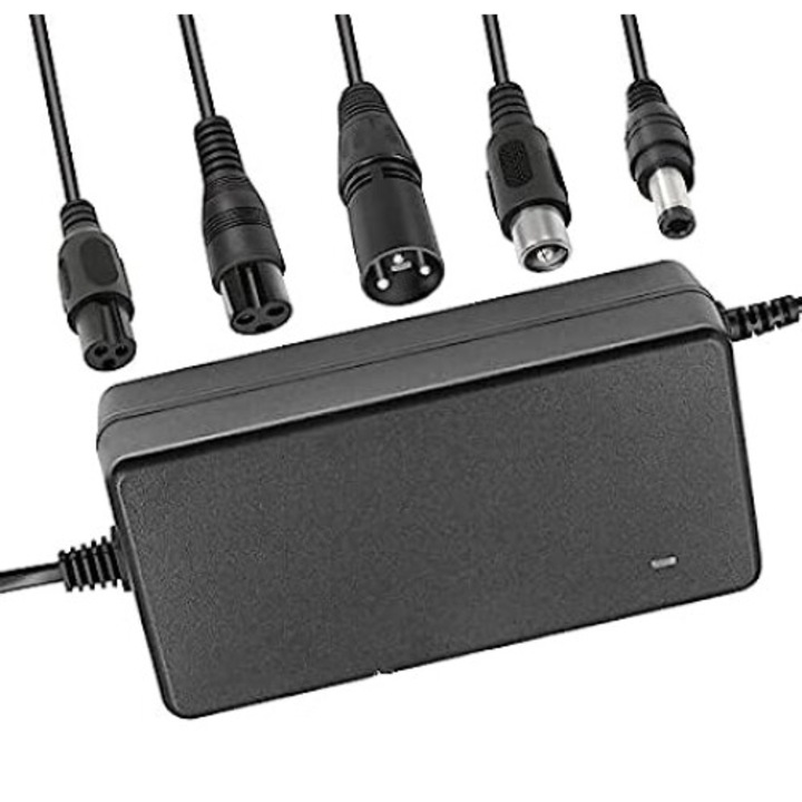 Incarcator Li-ion 42V/2Ah cu 5 Capete de Conectare – Compatibil cu Trotinete Electrice, Biciclete, Hoverboard si Scooter, Negru