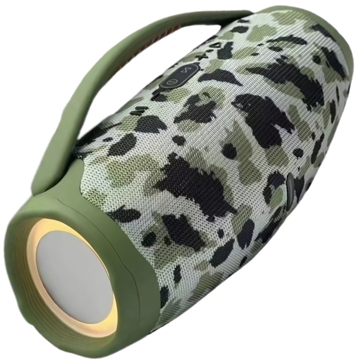 Boxa Portabila Super Bass Booms Box 3 Bluetooth cu maner, Usb, Slot de Card TF, Radio FM si Waterproof IPX6, Camuflaj