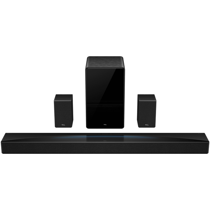 Саундбар TCL Q85H, 7.1.4, 860W, Bluetooth 5.1, Dolby Atmos & DTS-Virtual:X, e-ARC, Subwoofer Wireless, Черен