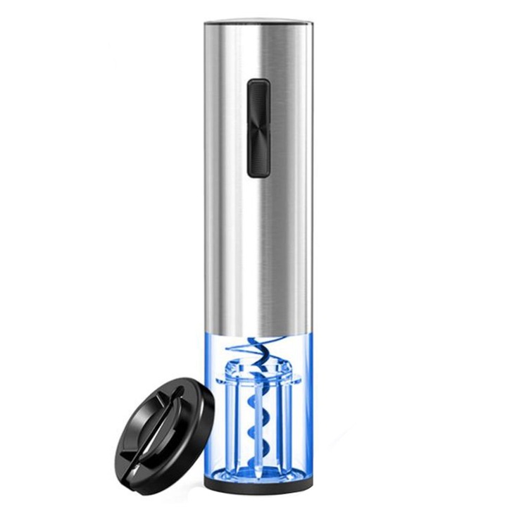 Tirbuson Electric Reincarcabil EDAR Pentru Sticla De Vin, Inox, Design Elegant, Accesoriu Taiat Folia Inclus, Argintiu