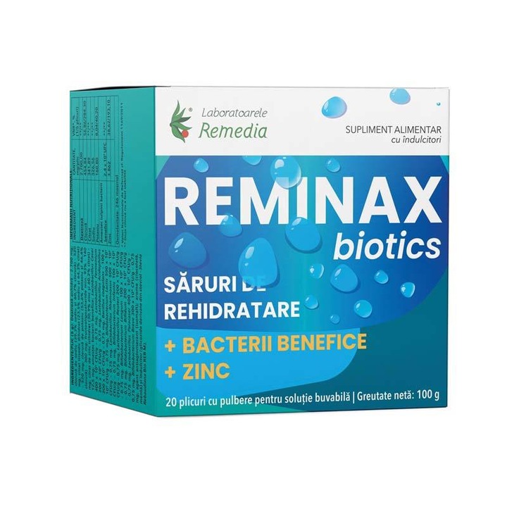 Reminax Biotics saruri rehidratare + bacterii benefice si zinc, 20 plicuri, Remedia