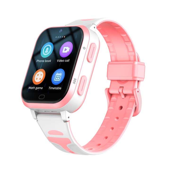 Детски Смарт часовник NUBI D5, 4G, GPS+LBS+Wi-Fi Tracking, IPS Дисплей 1.69", 240*280, Камера, Видео разговор, Измерва крачки, Facebook, Whatsapp, Розов / Бял