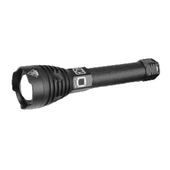 Фенер тип YJ-813 с LED, акумулаторен, изработен от алуминий, черен