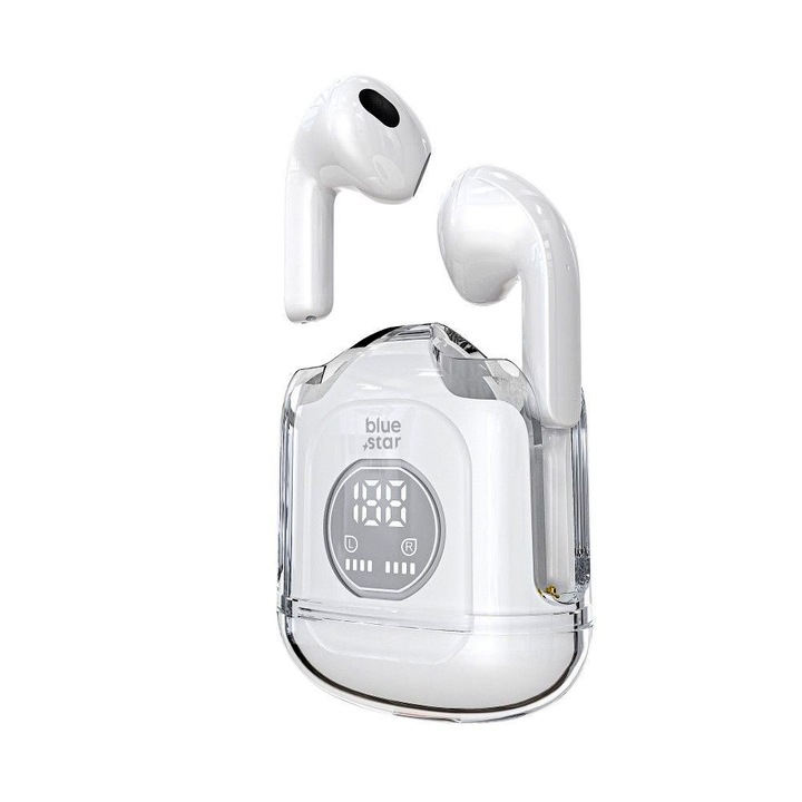 Слушалки True Wireless Stereo In-ear, OPTIM SOLUTION, Great Bluetooth V5.3 Range, Fast Auto Pairing, Optim Performance, HI-FI Immersive Sound, Playtime 5 Hours, Touch Control, Battery Level Display, White