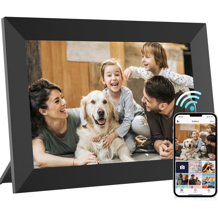WIFI цифрова фоторамка, Puepoul, 10,1 инча, 32 GB, сензорен екран 800X1280 HD IPS, приложение Frameo, Снимки/видео, Черен