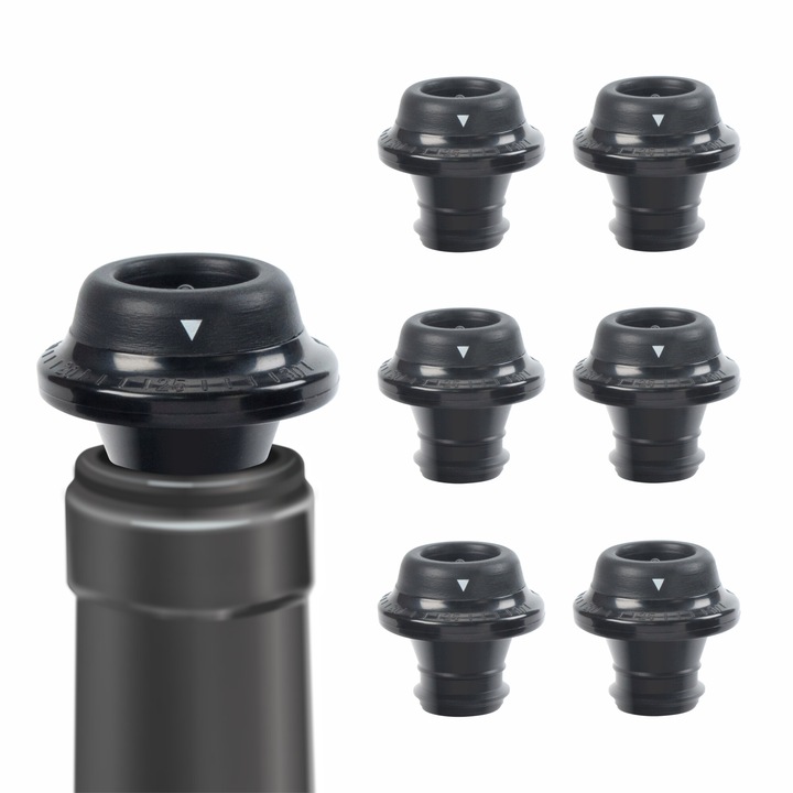 Set 6 dopuri din silicon pentru sticla de vin, Deiss PRO, sigilare etansa, impermeabila, reutilizabile, cu vacuum pentru pastrarea prospetimii