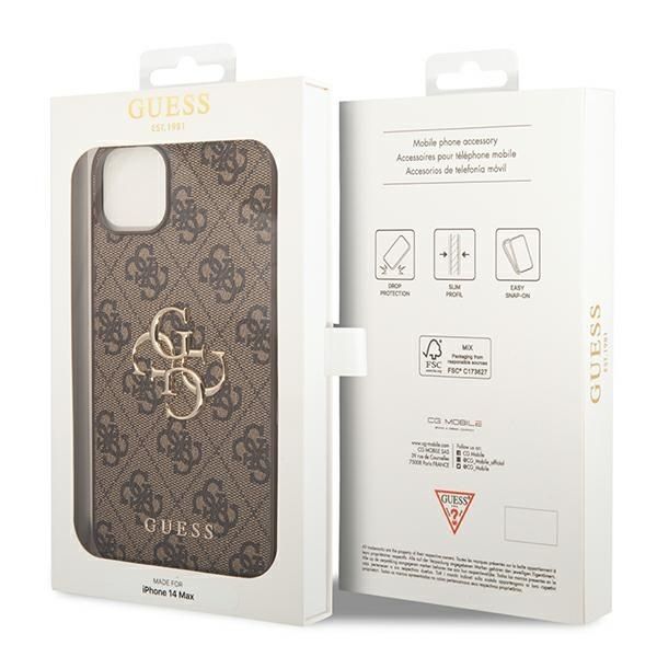 Husa Guess pentru iPhone 13/14/15, Logo Mare 4G, Maro