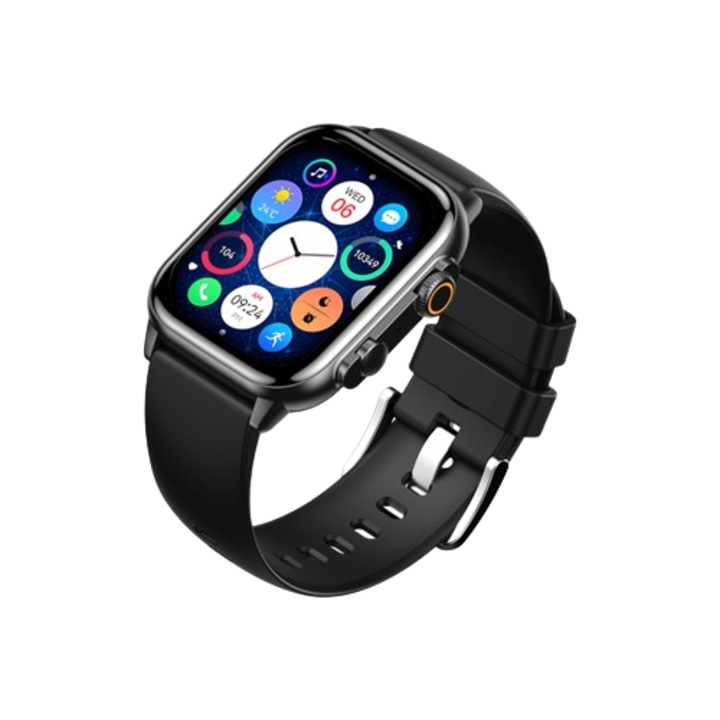 Smartwatch unisex, AMOLED HD, Silicon, Compatibil cu iOS/Android, 1.96", Negru