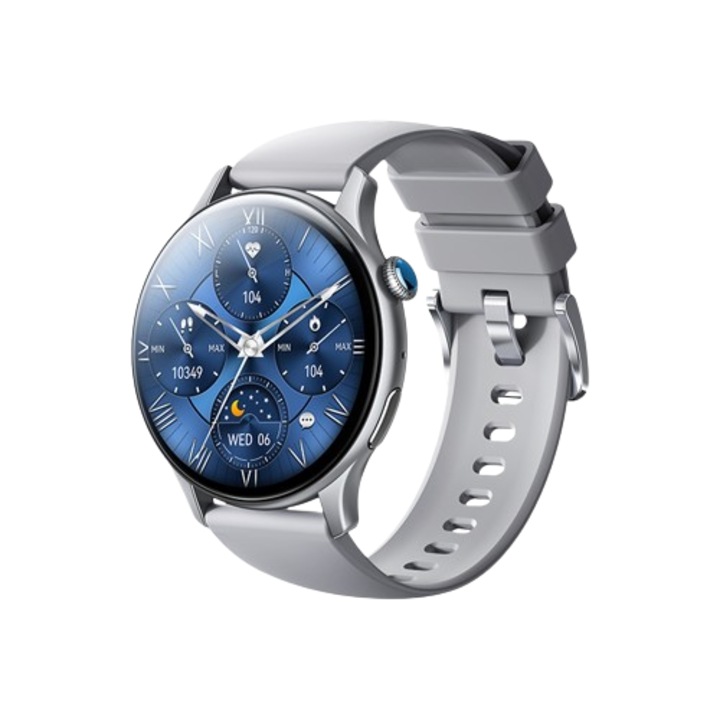 Smartwatch unisex, AMOLED HD, Silicon, Compatibil cu iOS/Android, 1.81", Argintiu/Gri