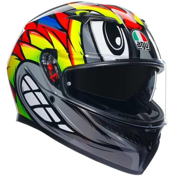 Мото каска с пълно лице AGV K3 E2206 BIRDY 2.0 GREY / YELLOW / RED размер L, одобрение E2206, слънчеви очила, pinlock