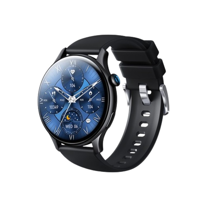 Smartwatch unisex, AMOLED HD, Silicon, Compatibil cu iOS/Android, 1.81", Negru