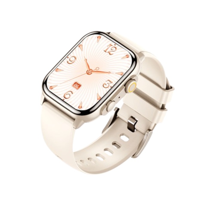 Smartwatch unisex, AMOLED HD, Silicon, Compatibil cu iOS/Android, 1.96", Platina