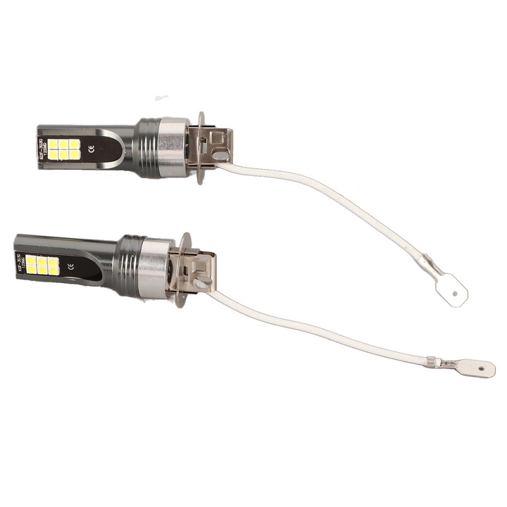 LED izzó készlet 12, H3, fehér 6500K-7500K, DC12V-24V, 2 db