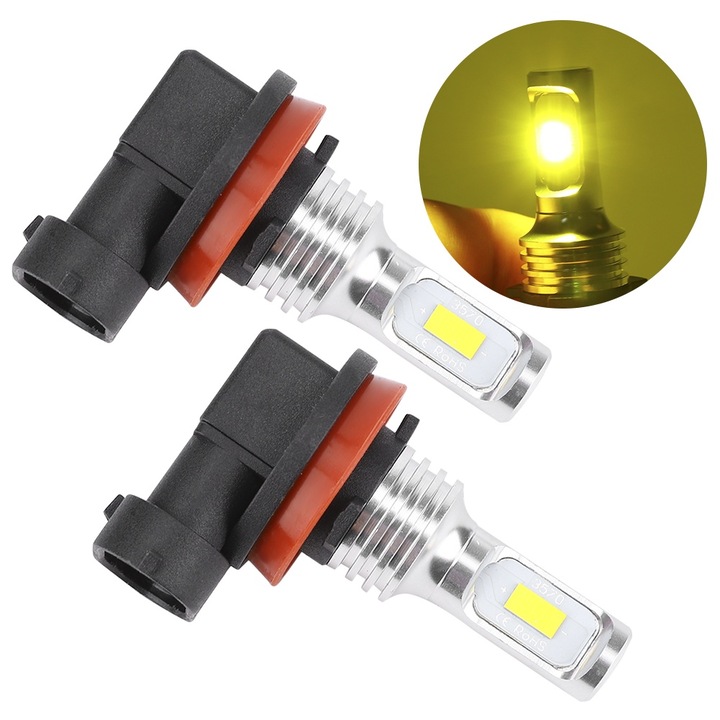 2 db-os H8/H11 80W 8000K ködlámpa izzó készlet, sárga, 12-24V