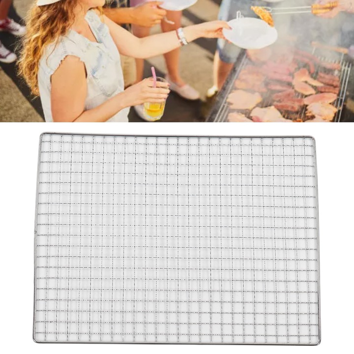 Grilaj pentru gratar, inox, rezistent la rugina, multifunctional, argintiu, 35x26.7x0.4cm