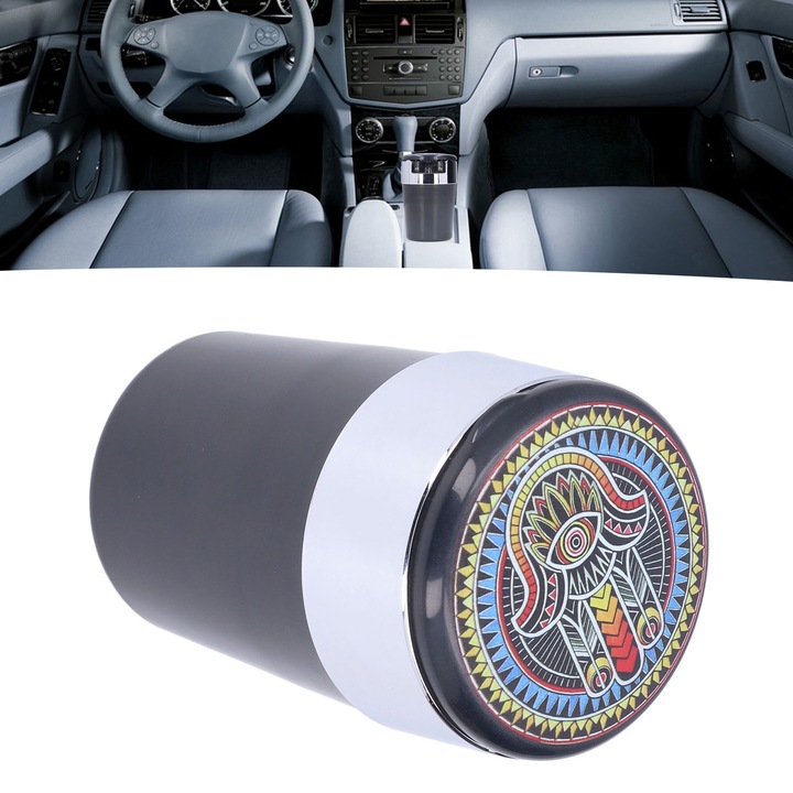 Autós hamutartó, Longziming, kék LED-del, tűzálló anyagú, 11,8x7,5x6,5cm, füstmentes