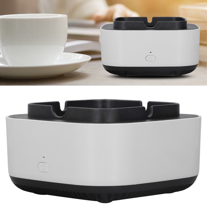 Többfunkciós hamutartó légtisztítóval, hosszú cipzárral, aromaterápiás tablettával, szürke, 13x13x7cm