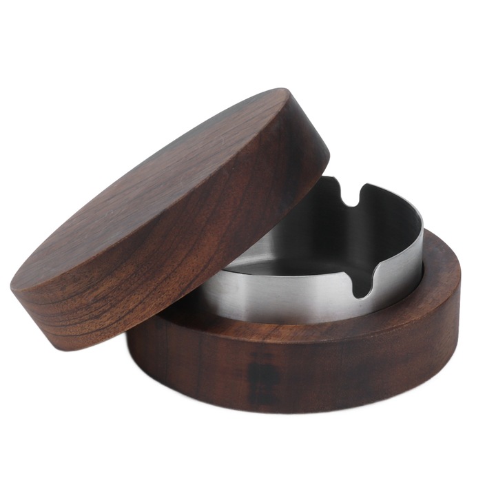 Hamutartó fedővel, Iongziming, Modern design, Fa, Rozsdamentes acél betét, 10,4x4,5 cm, Sötétbarna