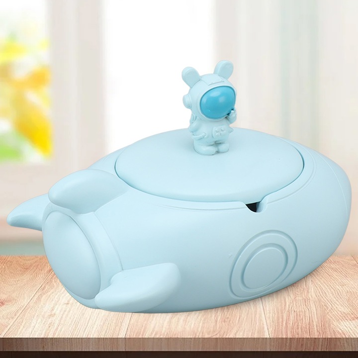 Gyanta repülőgép hamutartó, prémium dizájn, nagy kapacitású, kék