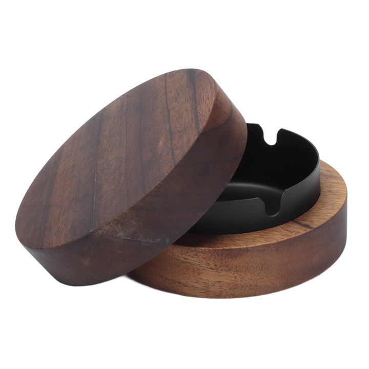 Дървен пепелник с капак, Bizaical, модерен дизайн, ветроустойчив, 10.4x4.5 см