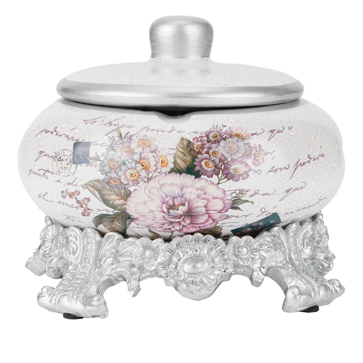 Hamutartó fedővel, Yongziming, európai design, kerámia, 14cm, 984g, fehér/ezüst